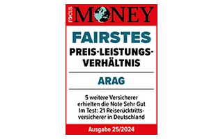 Ausgezeichnet durch Focus Money. Fairstes Preis-Leistungs-Verhältnis: Der Reiserücktritts-Schutz von ARAG ReiseProtect