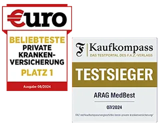 Siegel Euro und FAZ ARAG Private Krankenversicherung 2024 Siegel Euro und FAZ ARAG Private Krankenversicherung 2024