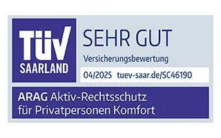 TüV Saarland Siegel 2025 - ARAG Rechtsschutz für Privatpersonen im Tarif Komfort